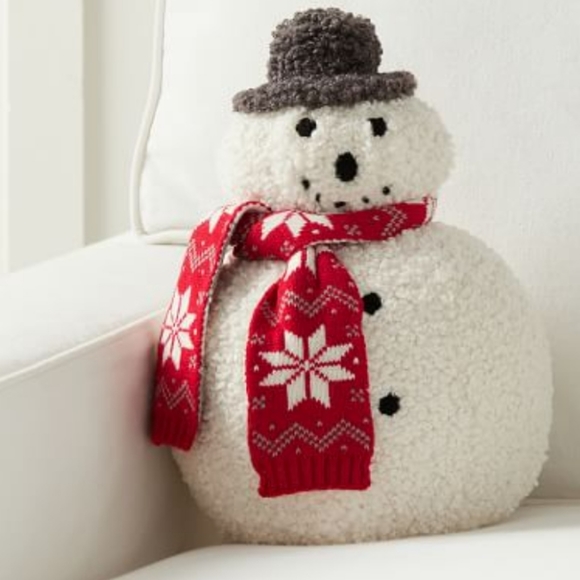 Pottery Barn Cozy Archie Snowman Shaped Pillow Holiday Christmas - Picture 14 of 16